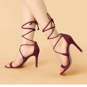 Allegra K Burgundy Laceup Strappy Heels